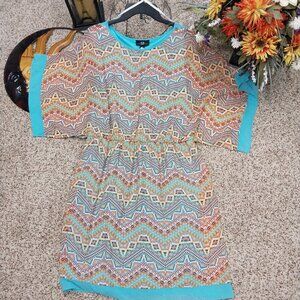 3133 Size 13 A G B Lined Dress In Teal and Gold